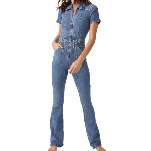 Free People Pants - Free People Jayde Flair Jumpsuit Denim Jumpsuit Iron Black